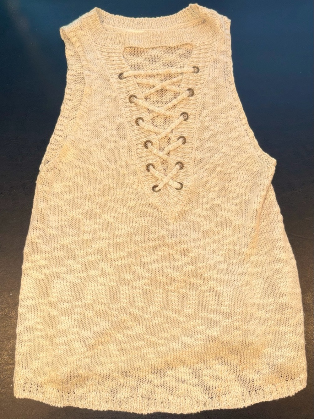 debut Cream Lace-Up Knit Tank Top